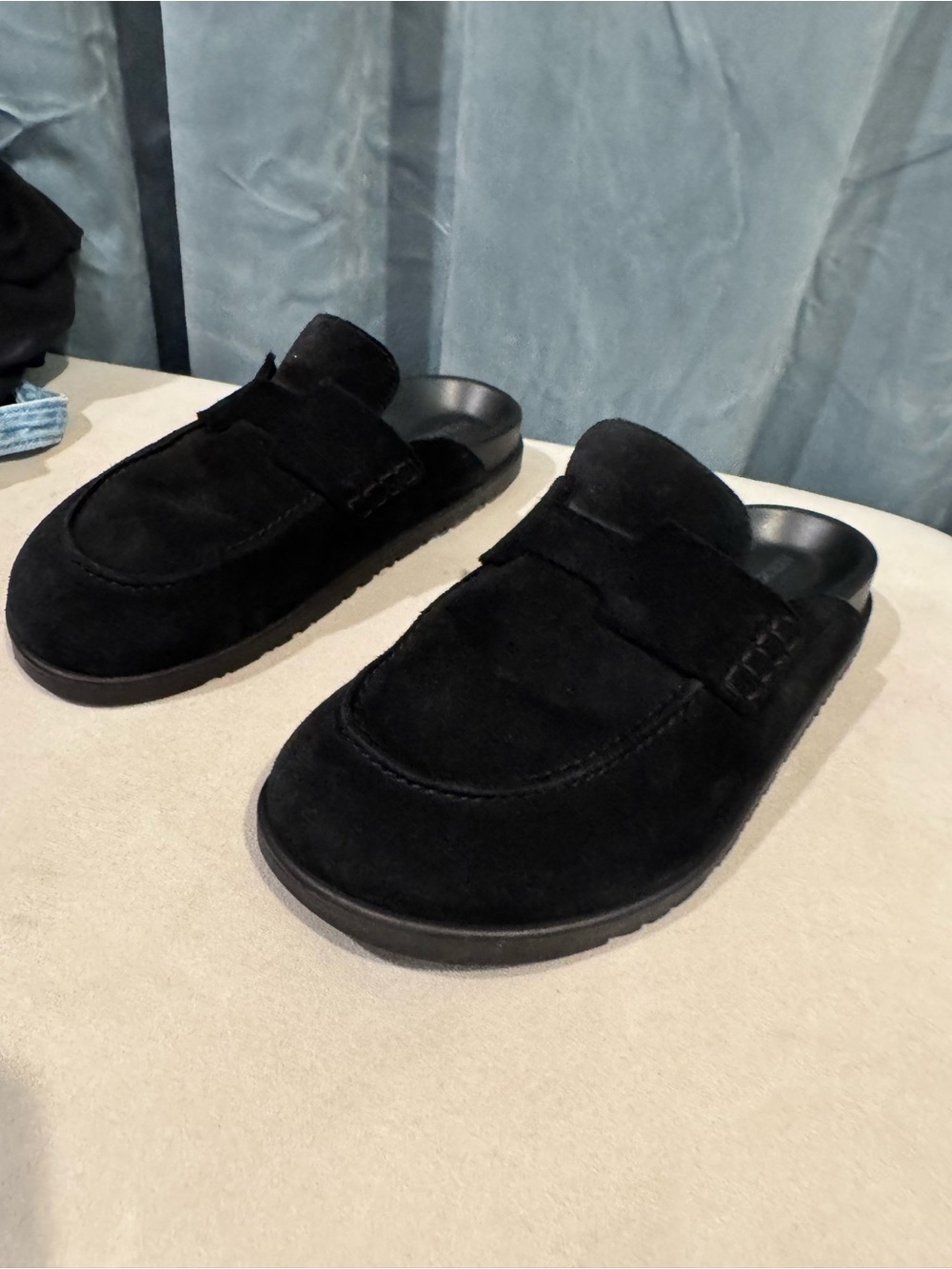 Hermes Black Suede Slip-On Mule Clogs 37.5 7.5 excellent